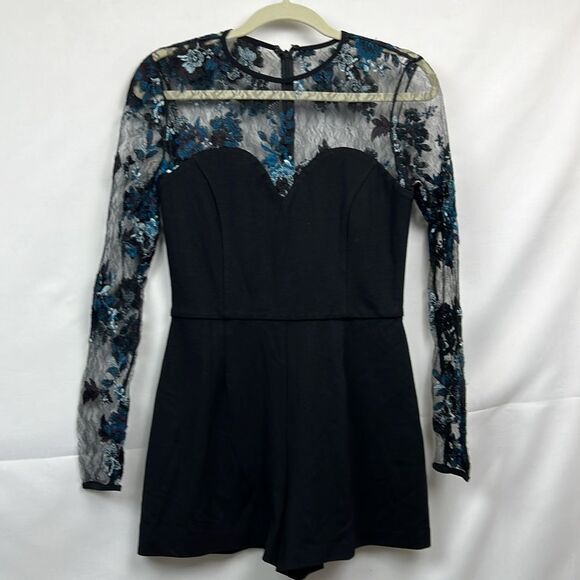 Amanda uprichard black romper with lace and embroidery -repaired size medium - Picture 5 of 11